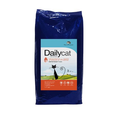 Dailycat Сухой корм Dailycat Adult Hairball Turkey and Rice для взрослых кошек для вывода шерсти из желудка с индейкой и рисом - 3 кг