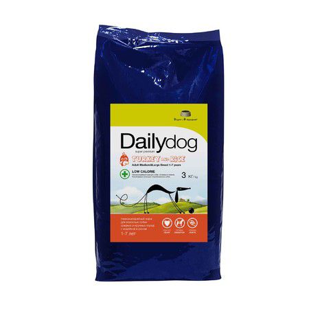 Dailydog Сухой корм Dailydog Adult Medium Large Breed Low Calorie Turkey and Rice для собак средних и крупных пород с индейкой и рисом - 3 кг