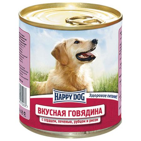 Happy Dog Влажный корм Happy Dog Вкусная Говядина с рисом, сердцем, печенью и рубцом для взрослых собак всех пород - 750 г
