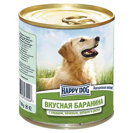 Happy Dog Влажный корм Happy Dog Вкусная Баранина с рисом, сердцем, печенью и рубцом для взрослых собак всех пород - 750 г