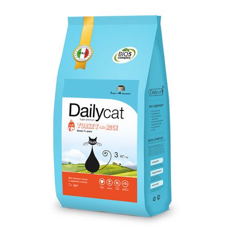 Dailycat Сухой корм Dailycat Senior Turkey and Rice для пожилых кошек с индейкой и рисом - 3 кг