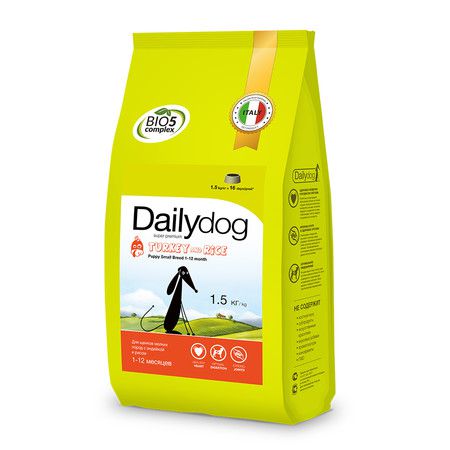 Dailydog Сухой корм Dailydog Puppy Small Breed Turkey and Rice для щенков мелких и миниатюрных пород с индейкой и рисом - 1,5 кг