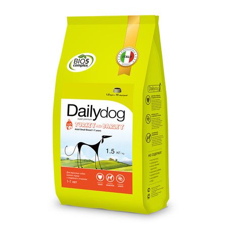 Dailydog Сухой корм Dailydog Adult Small Breed Turkey and Barley для взрослых собак мелких пород с индейкой и ячменем - 1,5 кг