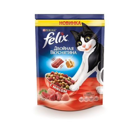 Felix Сухой корм Felix Двойная вкуснятина для взрослых кошек с мясом
