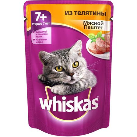 Whiskas Whiskas паучи в форме консервированного мясного паштета с телятиной для пожилых кошек старше 7 лет - 85 г
