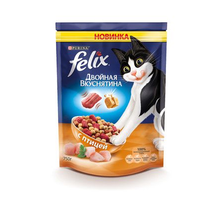 Felix Сухой корм Felix Двойная вкуснятина для взрослых кошек с птицей