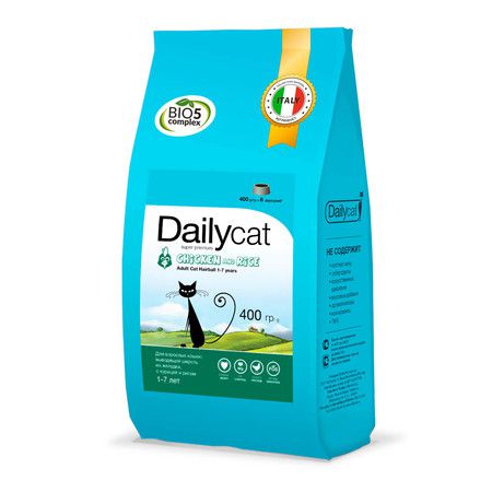 Dailycat Сухой корм Dailycat Adult Hairball Chicken and Rice для взрослых кошек для вывода шерсти из желудка с курицей и рисом - 400 г