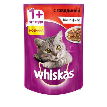 Whiskas Whiskas паучи в форме мини-филе с говядиной для взрослых кошек от 1 года - 85 гр х 24 шт
