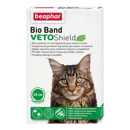 Beaphar Ошейник Beaphar Bio Band Veto Shield для кошек и котят с 2 месяцев от блох на натуральных маслах зеленый 35 см