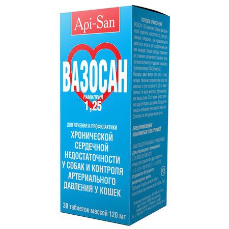 Api-San Api-San Вазосан таблетка для орального применения при сердечной недостаточности собак и контроля АД у кошек 1,25 мг x 30 шт