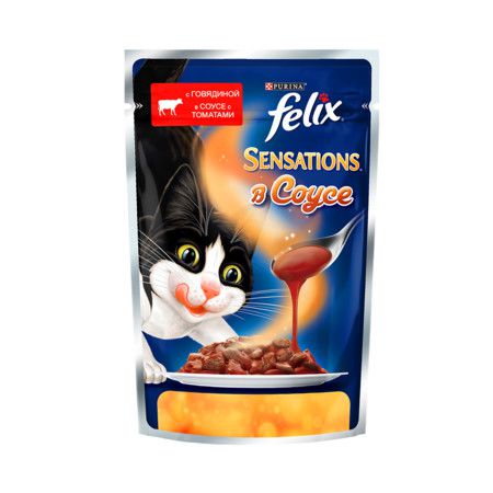 Felix Паучи Felix Sensations для взрослых кошек с говядиной и томатами в соусе - 85 г