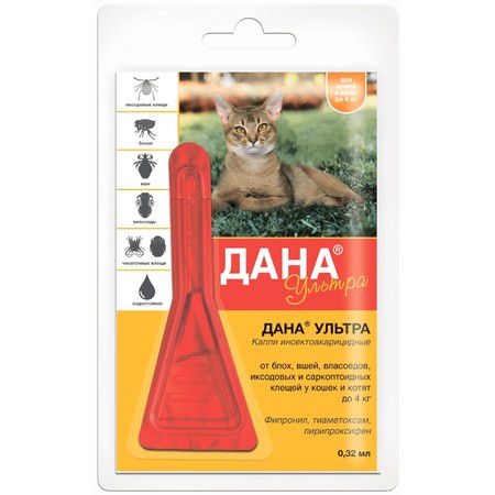 Api-San Api-San Дана Ультра капли против эктопаразитов для кошек и котят до 4 кг 1 х 0,32 мл