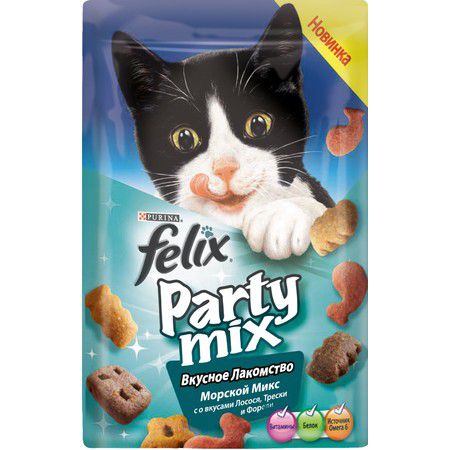 Felix FELIX Party Mix лакомство для кошек морской микс лосось, треска, форель 20 г