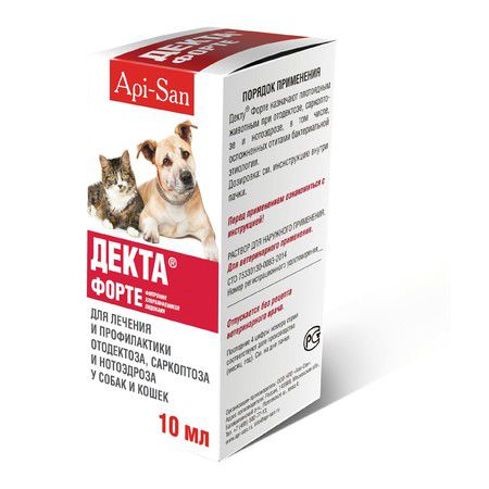 Api-San Api-San Декта Форте раствор для лечения и профилактики отодектоза, саркоптоза и нотоэдроза у кошек и собак 10 мл