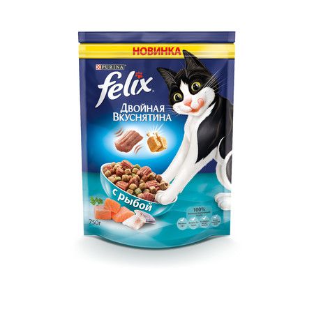 Felix Сухой корм Felix Двойная вкуснятина для взрослых кошек с рыбой - 750 г