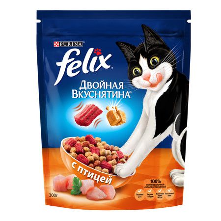 Felix Сухой корм Felix Двойная вкуснятина для взрослых кошек с птицей - 300 г