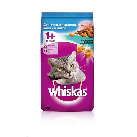 Whiskas Whiskas сухой корм с кроликом для стерилизованных кошек и котов старше 1 года - 1,9 кг