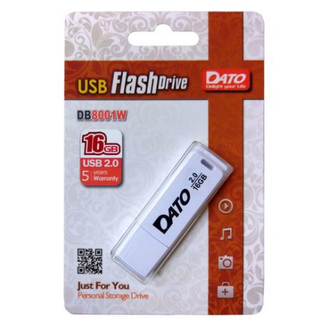 Флешка USB DATO DB8001 16Гб, USB2.0, белый [db8001w-16g]