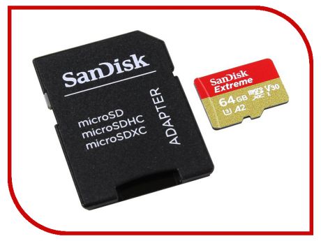Карта памяти 64Gb - SanDisk Extreme Micro Secure Digital XC - Class 10 UHS-3 SDSQXA2-064G-GN6AA с переходником под SD (Оригинальная!