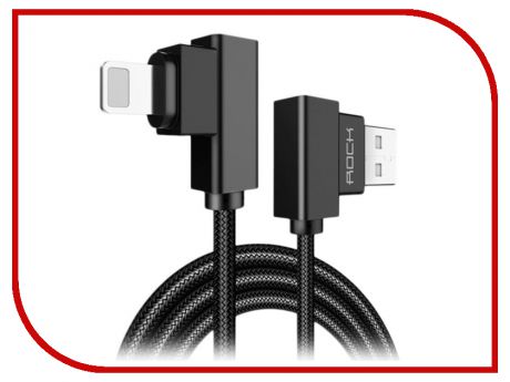 Аксессуар Rock Lightning to USB Dual-end L-shape 2m Black