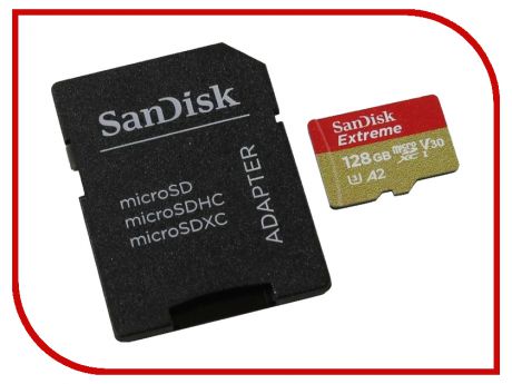 Карта памяти 128Gb - SanDisk MicroSD Extreme Class 10 SDSQXA1-128G-GN6MA с переходником под SD