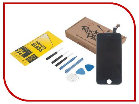 Инструмент для самостоятельного ремонта телефона RocknParts Дисплей для iPhone 6 Black +защитное стекло+набор инструментов+пошаговая инструкция 646342