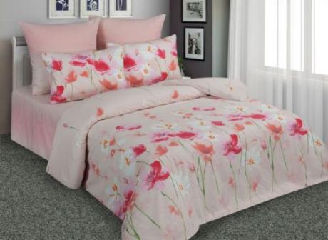 Комплект постельного белья двуспальный-евро Amore Mio, розовый, с цветами
