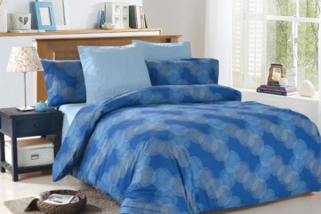 Комплект постельного белья двуспальный-евро Amore Mio, Clement, синий