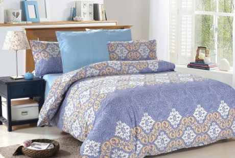 Комплект постельного белья двуспальный-евро Amore Mio, Ksenia, голубой