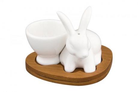 Набор подставка для яиц и солонка Elan gallery, Белый кролик, 3 предмета