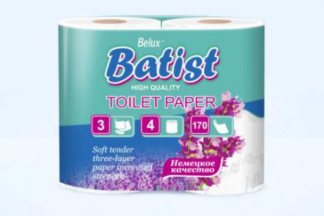 Туалетная бумага Belux, Batist, Немецкое качество, 4 шт, белый