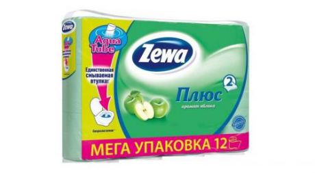 Туалетная бумага Zewa, Плюс, Аромат яблока, 12 шт