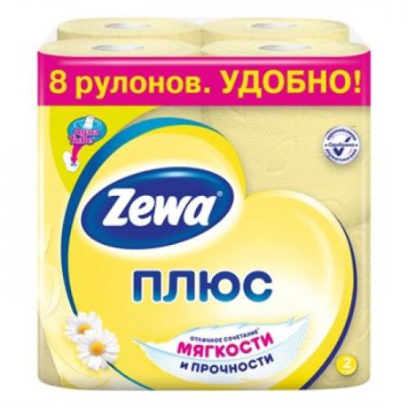 Туалетная бумага Zewa, Плюс, Ромашка, 8 шт