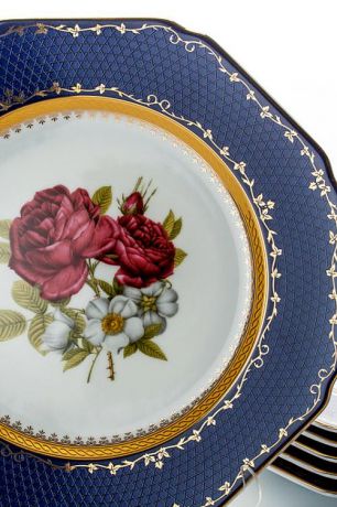 Набор тарелок обеденных PORCELAINE Czech Gold Hands, 6 предметов, синий