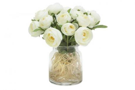 Декоративные цветы Dream Garden, Купальницы белые, 20*20*23 см, в стеклянной вазе