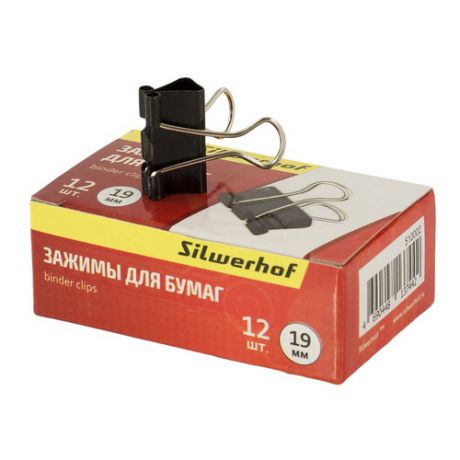 Зажимы Silwerhof 510002 сталь 19мм черный (упак.:12шт) картонная коробка 12 шт./кор.