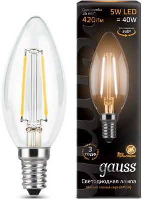Лампа GAUSS Filament Свеча E 14 5W 2700 K 103801105