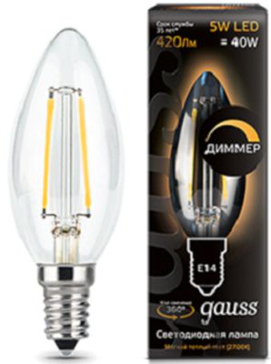 Лампа GAUSS Filament Свеча dimmable E 14 5W 2700К 103801105-D