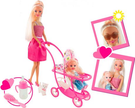 Набор ToysLab Ася Блондинка в розовом платье на прогулке с семьей, 11 и 28 см, 35087