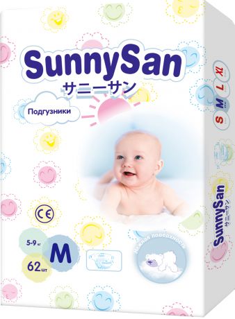 Подгузники SunnySan M (5 - 9 кг) 62 шт.