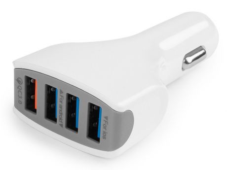 Cablexpert Адаптер питания 12V-5V 4-USB, поддержка quick charge 3.0, белый (MP3A-UC-CAR18)