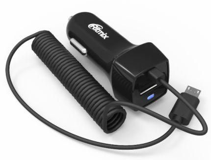 Автомобильное зарядное устройство Ritmix RM-2191DC 2.1A USB microUSB черный