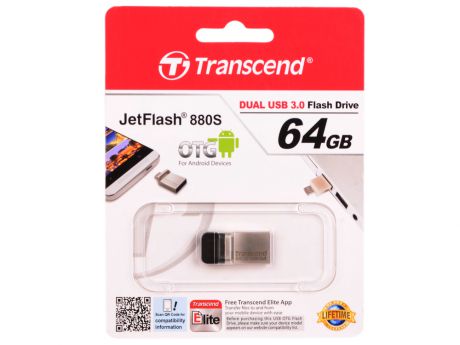 Флешка USB 64Gb Transcend JetFlash 880 TS64GJF880S серебристый