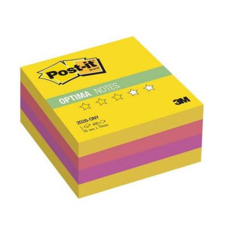 Бумага для заметок с липким слоем POST-IT OPTIMA-Лето, 76х76 мм, желтая неоновая радуга, 400 л. 2028