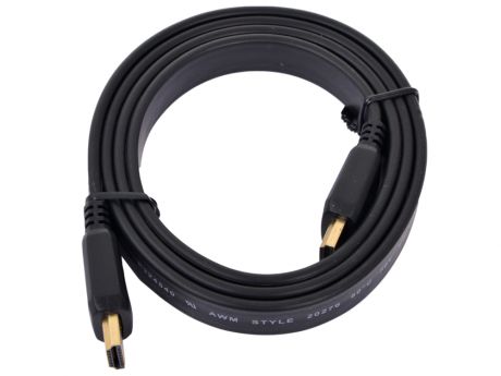 Кабель HDMI Gembird/Cablexpert, 1м, v1.4, 19M/19M, плоский кабель, черный, позол.разъ CC-HDMI4F-1M