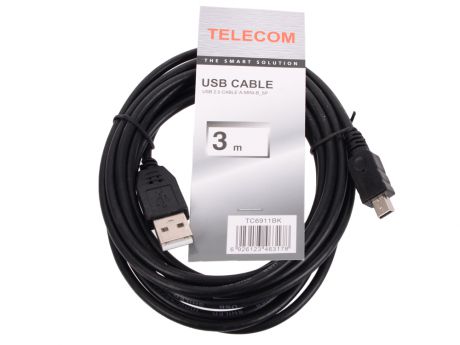 Кабель USB 2.0 A--mini-B 5P (3,0м) чёрный TELECOM TC6911BK-3.0M