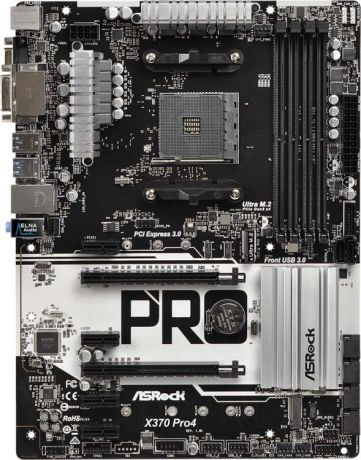 Мат. плата ASRock X370 Pro4 AM4, AMD X370, DDR4, 2xPCI-Ex16, 4xPCI-Ex1, HDMI, DVI, D-Sub, SATAIII, M.2, GB Lan, USB3.1, ATX, Retail