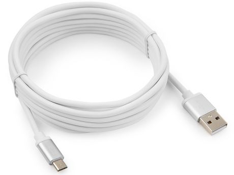 Кабель USB 2.0 Cablexpert, AM/microB, серия Silver, длина 3м, белый, блистер