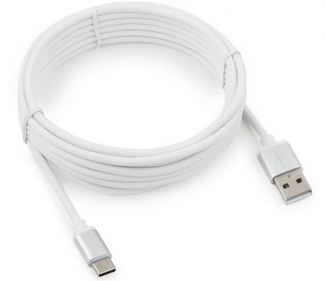 Кабель USB 2.0 Cablexpert, AM/Type-C, серия Silver, длина 3м, белый, блистер