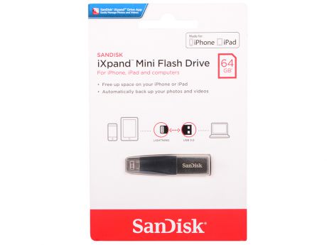 USB флешка SanDisk iXpand Mini 64GB Silver (SDIX40N-064G-GN6NN) USB 3.0, Lightning